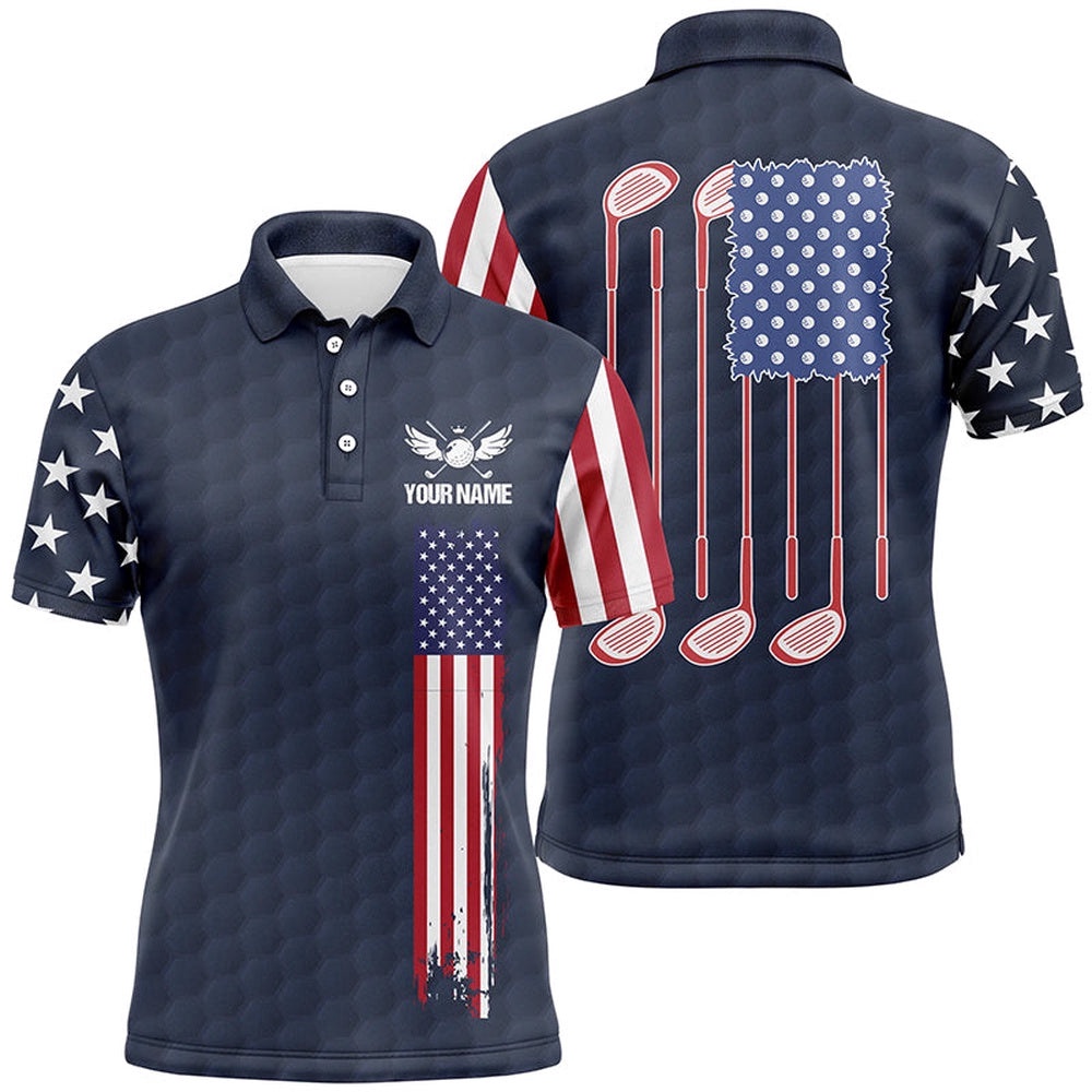 Men’s Golf Polo Shirts Golf Clubs American Flag Custom Patriotic Golf Shirt For Men’s Navy, Golf Polo Shirt, Golf Shirts