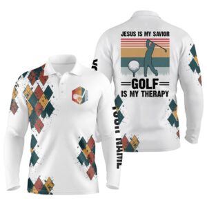 Men s Golf Polo Shirts Jesus Is My Savior Golf Is My Therapy Custom Name Vintage Best Men s Golf Wear Golf Polo Shirt Golf Shirts 2 reqle1.jpg