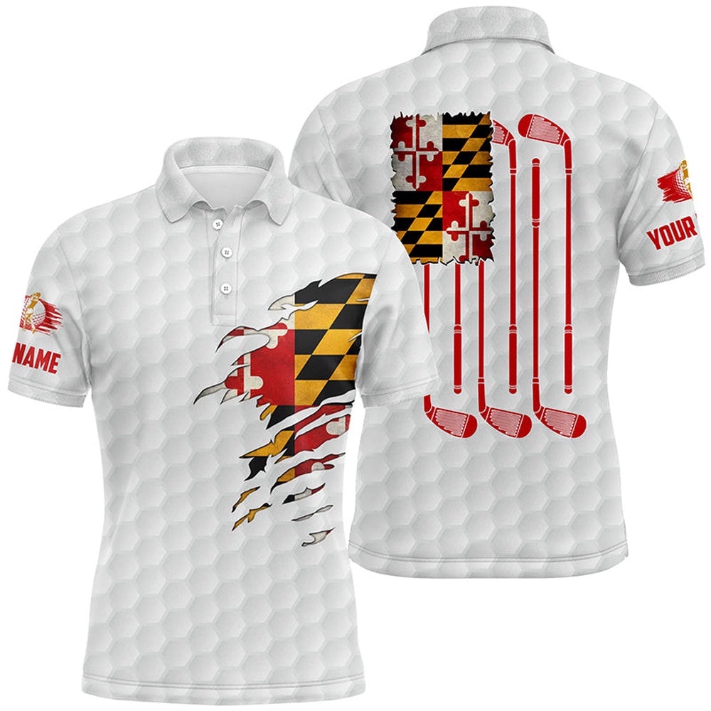 Men’s Golf Polo Shirts Maryland Flag Patriot Custom Name Vintage Flag Golf Clubs Golf Outfit Men, Golf Polo Shirt, Golf Shirts