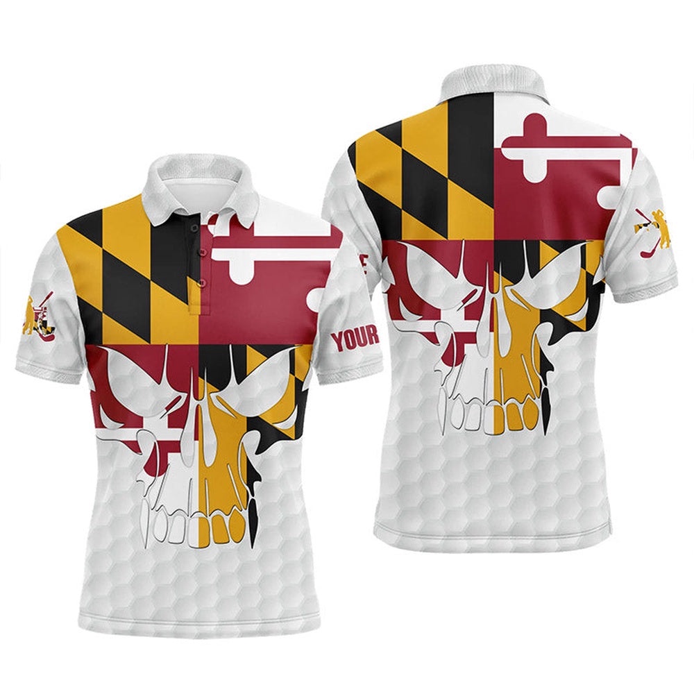 Men’s Golf Polo Shirts Maryland Flag Patriotic Custom Skull Golf Ball Shirt For Men, Best Men Golf Wear, Golf Polo Shirt, Golf Shirts
