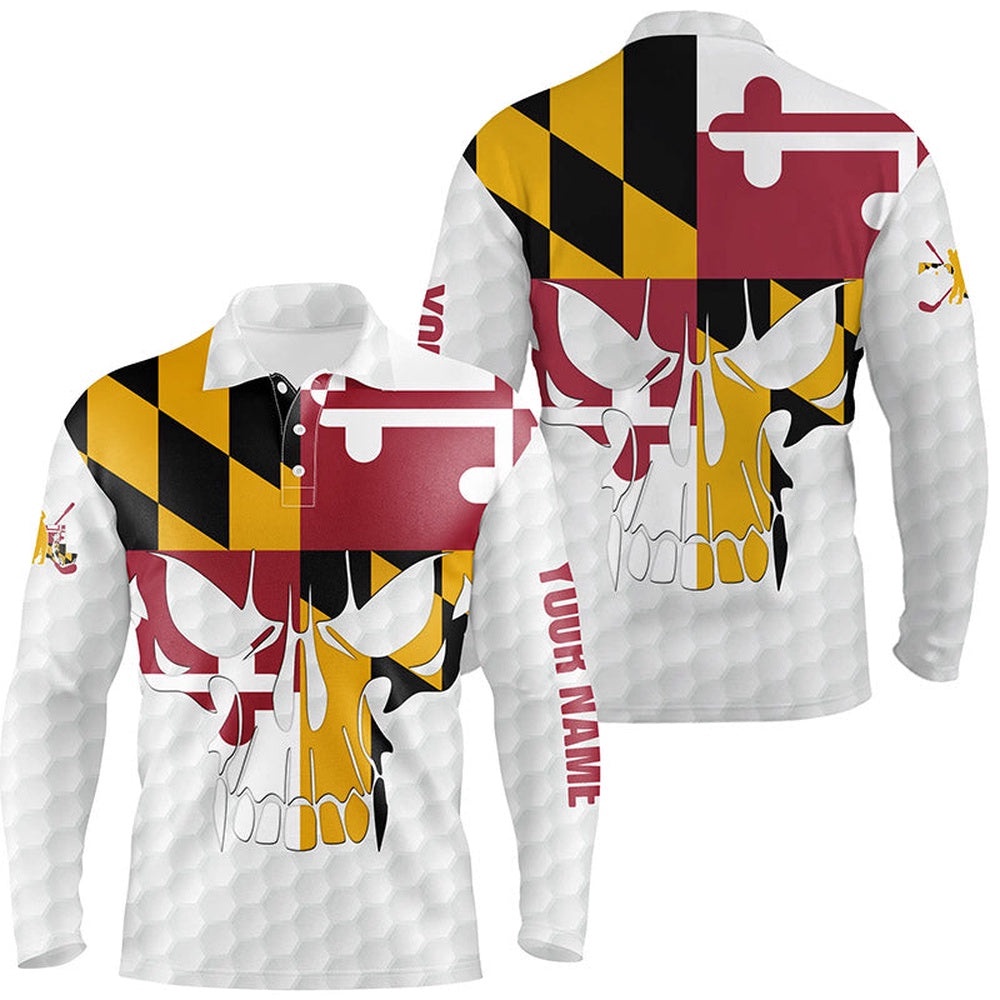 Men’s Golf Polo Shirts Maryland Flag Patriotic Custom Skull Golf Ball Shirt For Men, Best Men Golf Wear, Golf Polo Shirt, Golf Shirts