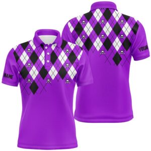 Men’s Golf Polo Shirts Purple Argyle Plaid…