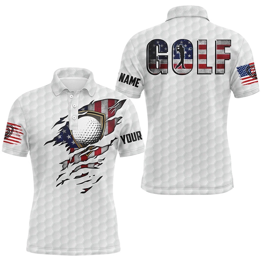 Men’s Golf Polo Shirts Vintage American Flag Custom Team Golf Shirts, Patriot White Golf Tops, Golf Polo Shirt, Golf Shirts