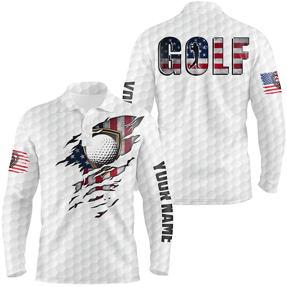 Men’s Golf Polo Shirts Vintage American Flag Custom Team Golf Shirts, Patriot White Golf Tops, Golf Polo Shirt, Golf Shirts