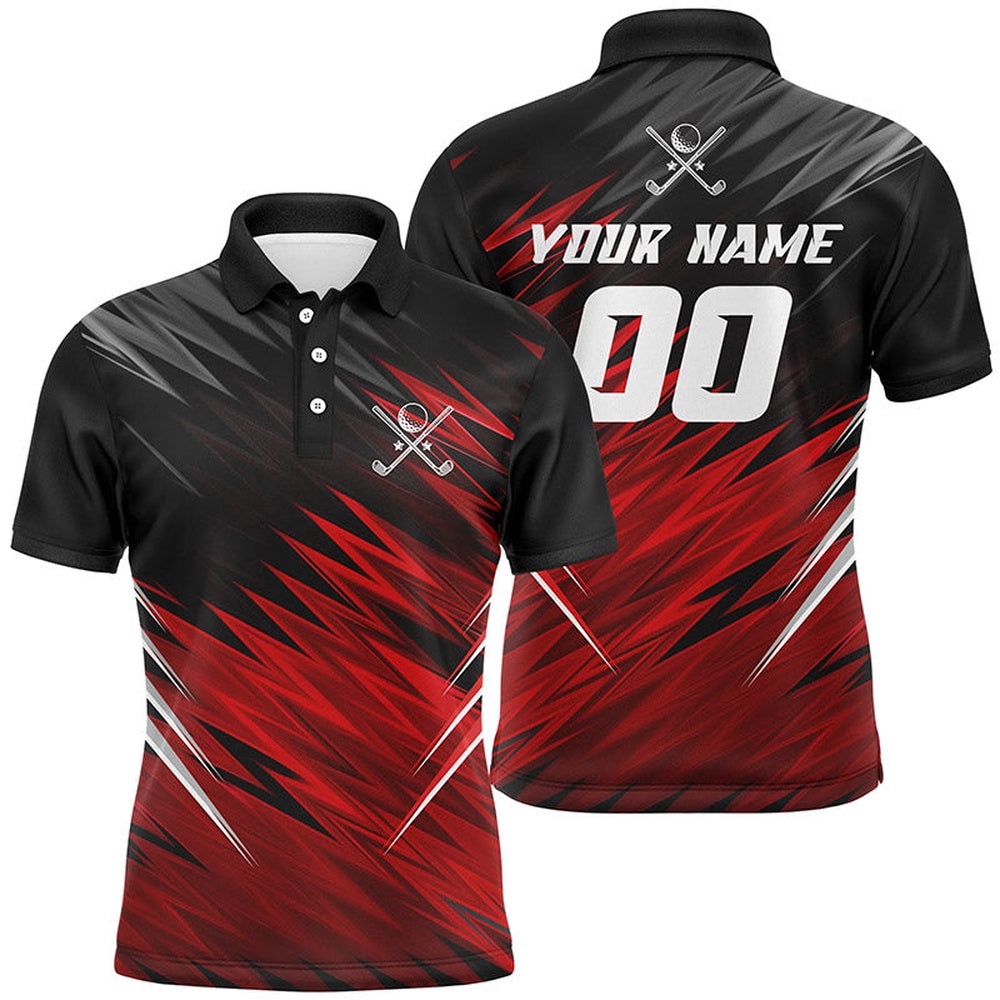 Men’s Golf Polos Shirts Custom Black And Red Lightning Team Golf Shirts, Golf Polo Shirt, Golf Shirts