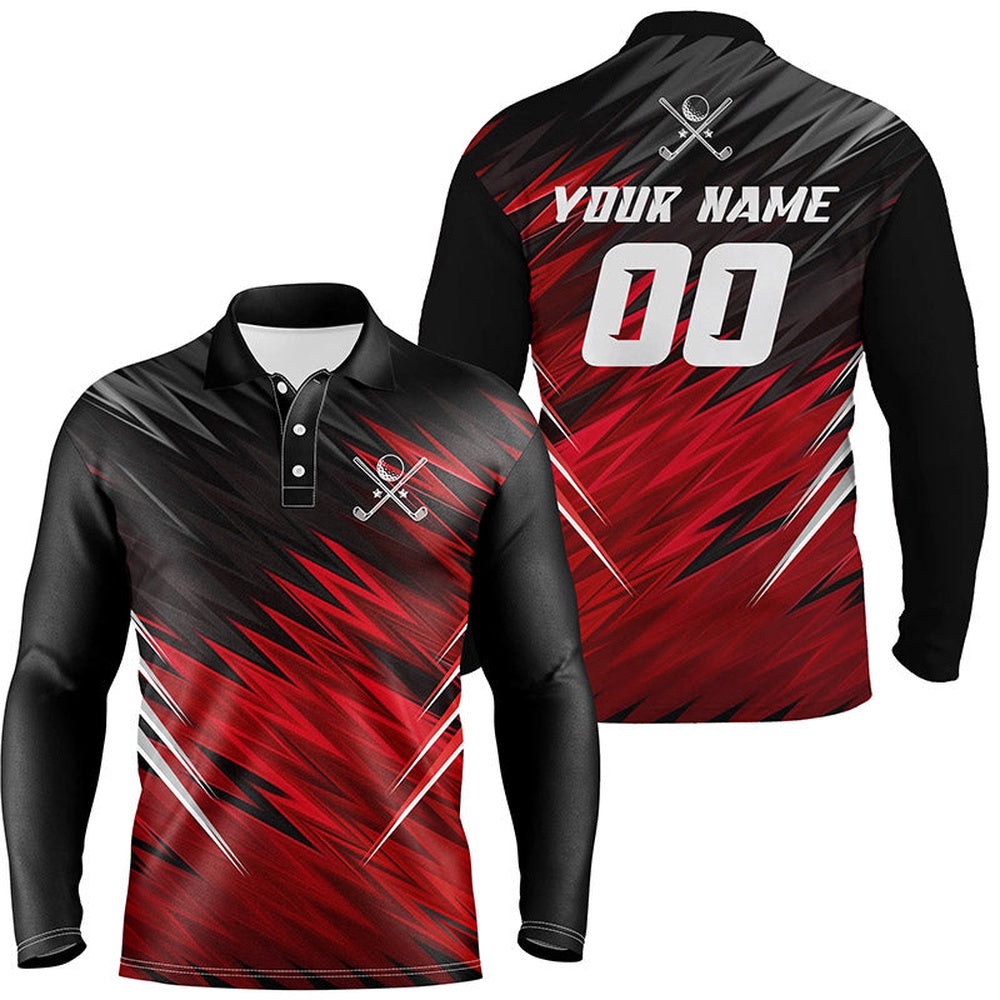 Men’s Golf Polos Shirts Custom Black And Red Lightning Team Golf Shirts, Golf Polo Shirt, Golf Shirts