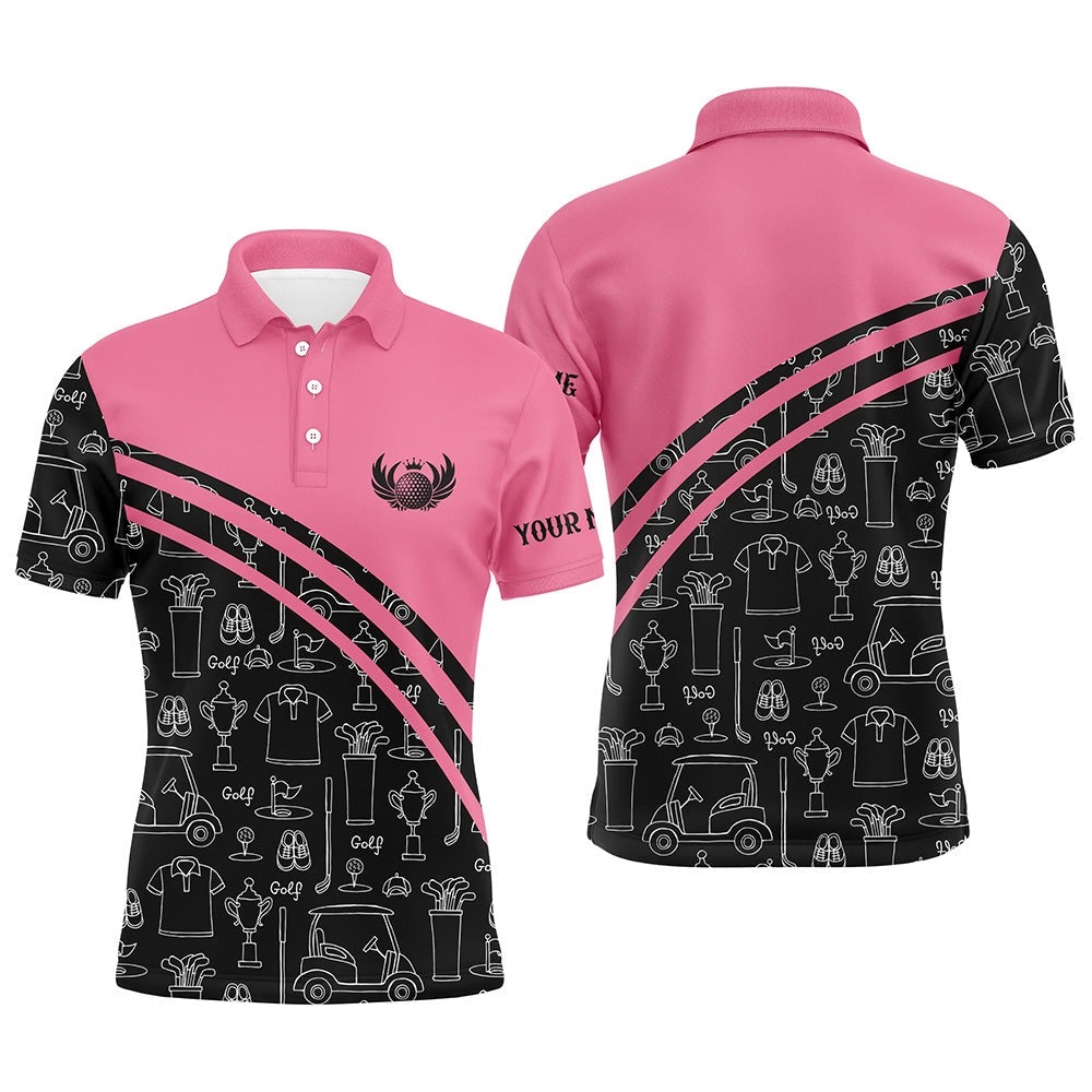 Men’s Golf Polos Shirts Custom Black Pattern Short Long Sleeve Golf Shirts For Him Pink, Golf Polo Shirt, Golf Shirts
