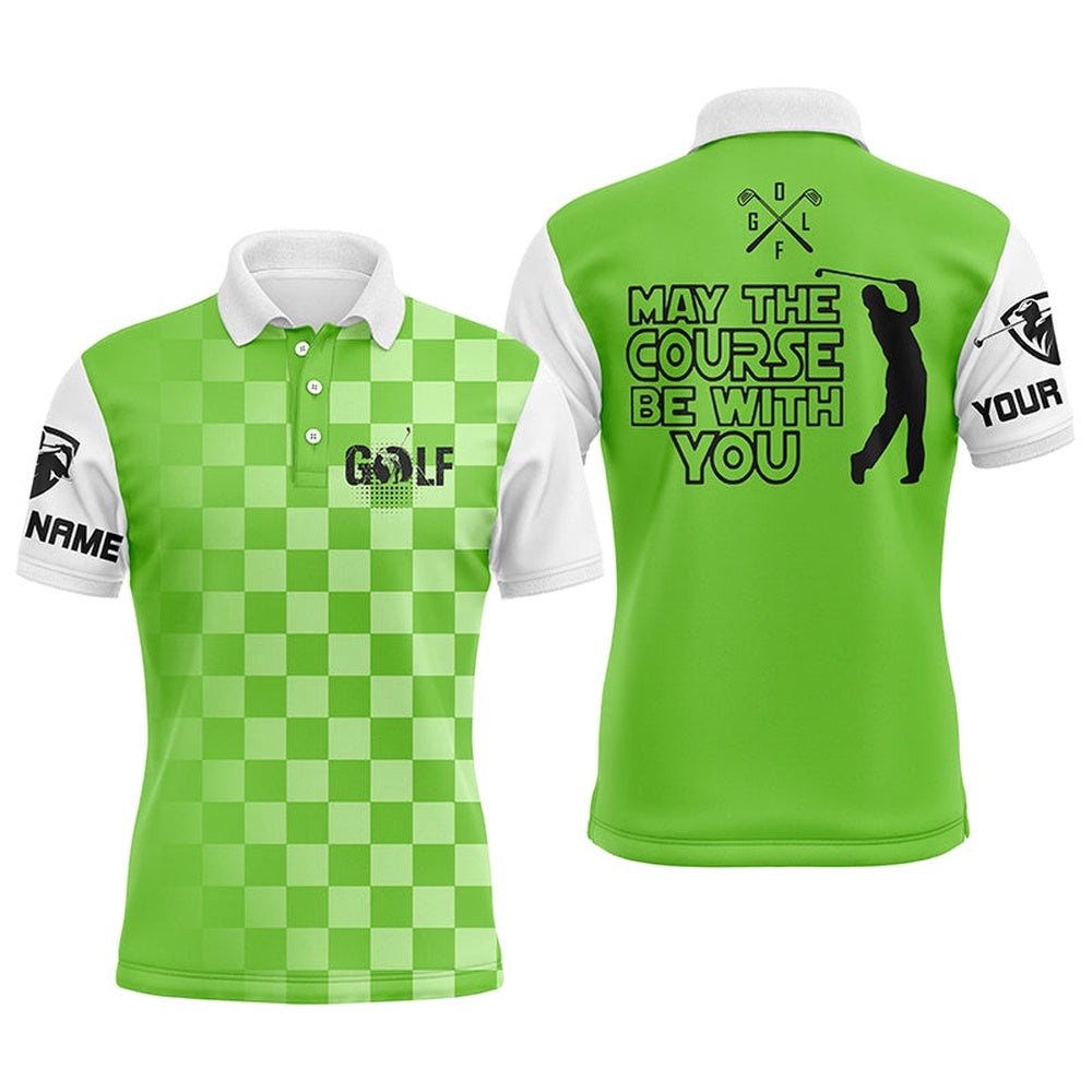 Men’s Golf Polos Shirts Custom May The Course Be With You Funny Golf Shirts For Men Green, Golf Polo Shirt, Golf Shirts