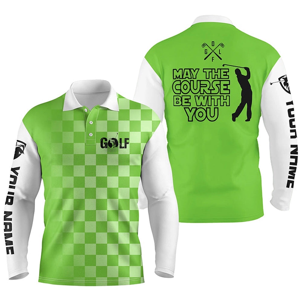 Men’s Golf Polos Shirts Custom May The Course Be With You Funny Golf Shirts For Men Green, Golf Polo Shirt, Golf Shirts