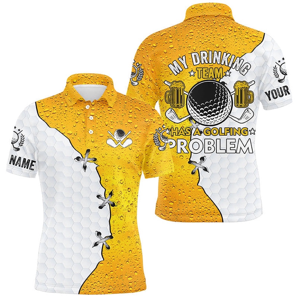 Men’s Golf Polos Shirts Custom My Drinking Team Has A Golfing Problem, Beer Pattern Golf Team Shirt, Golf Polo Shirt, Golf Shirts