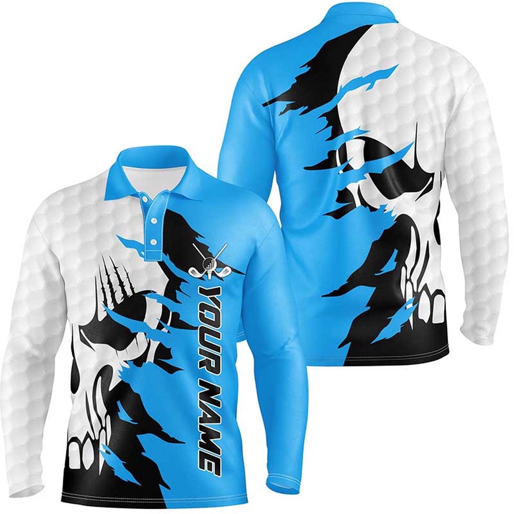 Men’s Golf Polos Shirts Custom Name Golf Skull Shirts For Men Blue, Golf Polo Shirt, Golf Shirts