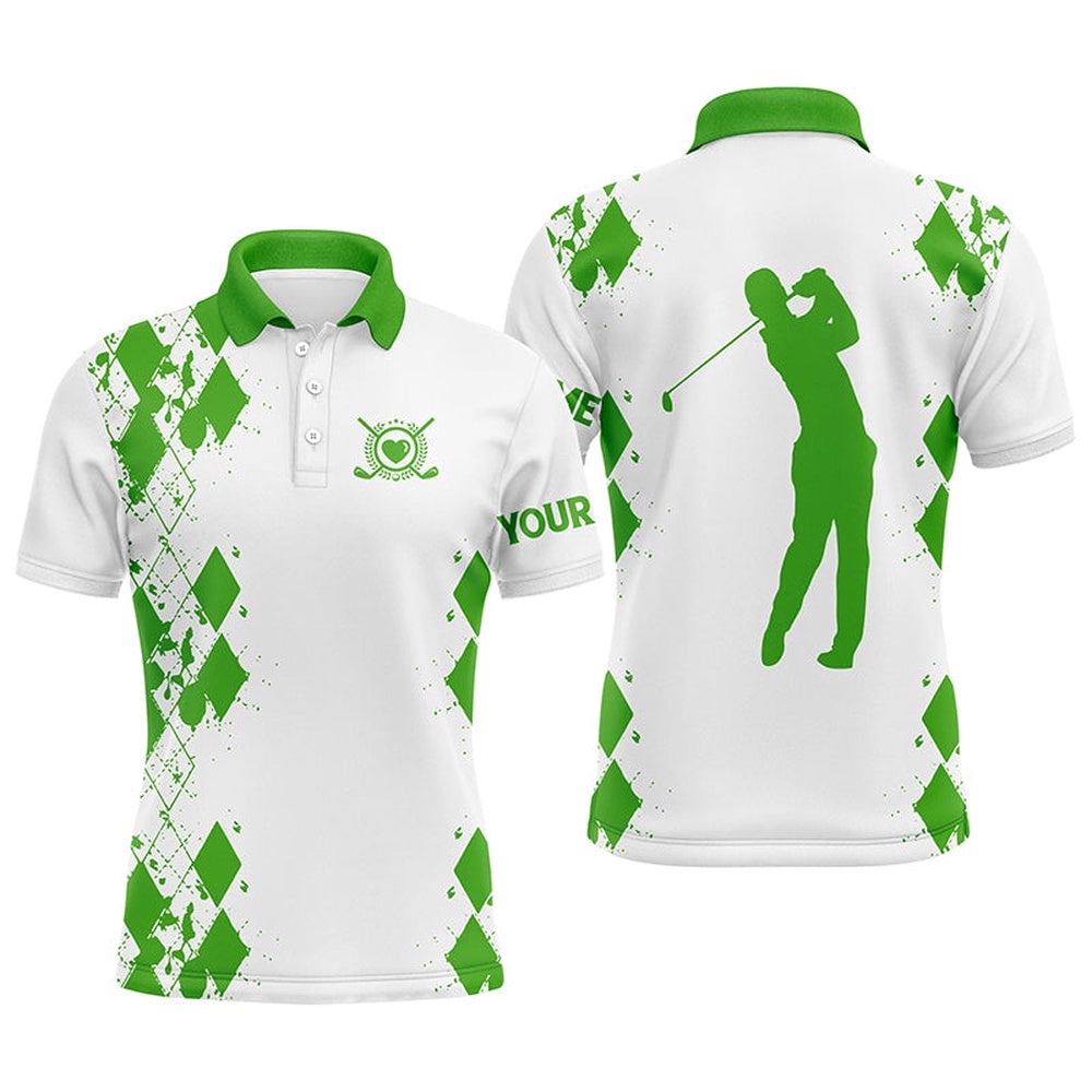 Men’s Golf Polos Shirts Custom Name White Golf Shirt Green, Golf Polo Shirt, Golf Shirts