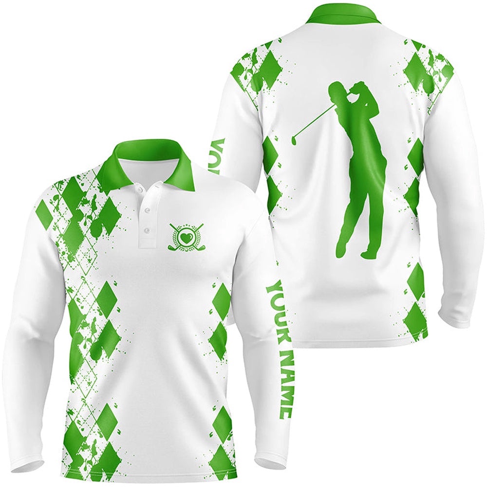 Men’s Golf Polos Shirts Custom Name White Golf Shirt Green, Golf Polo Shirt, Golf Shirts