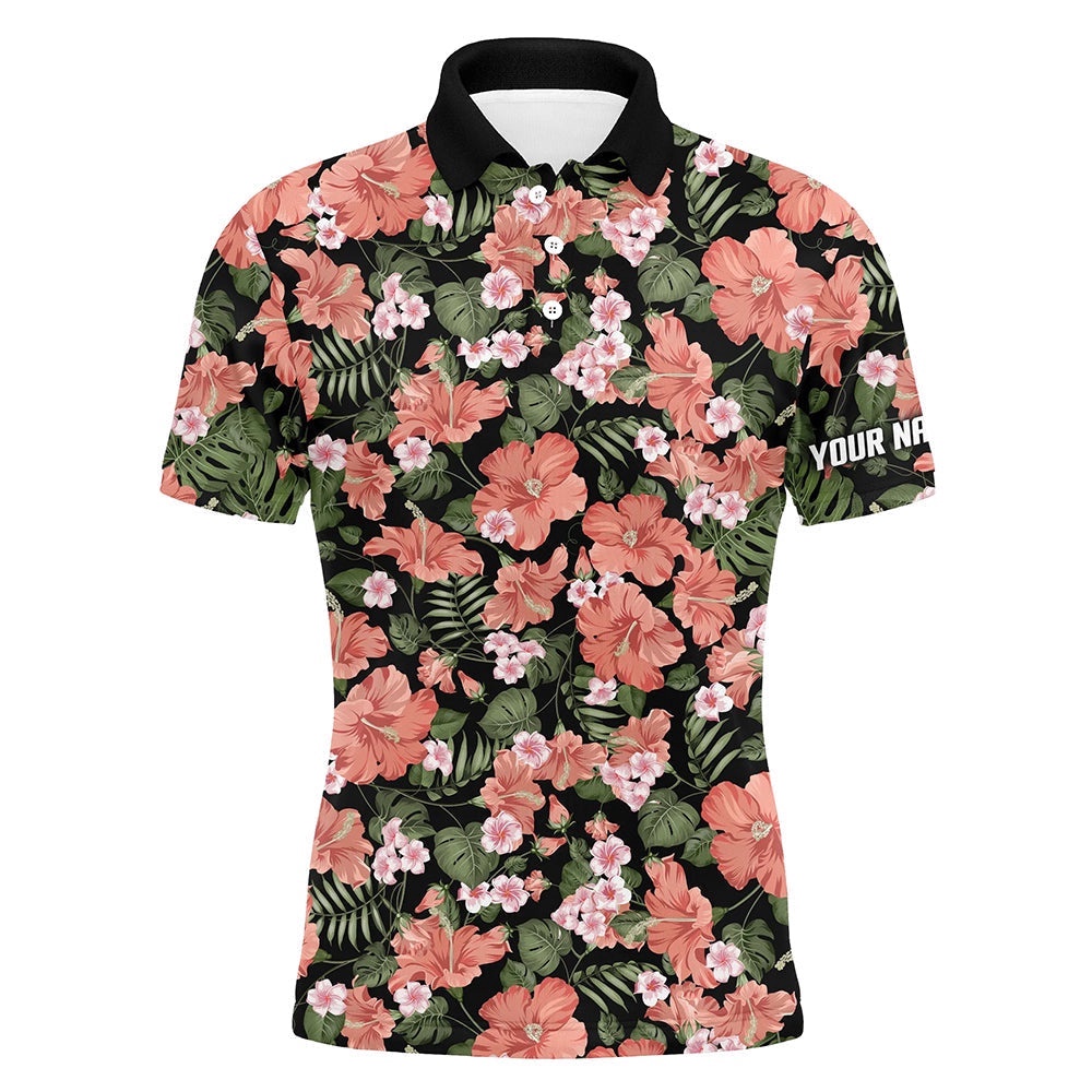 Men’s Golf Polos Shirts Custom Tropical Pink Hibiscus Flower Black Pattern Golf Tops For Men’s, Golf Polo Shirt, Golf Shirts Men’s Golf Polos Shirts Custom Tropical Pink Hibiscus Flower Black Pattern Golf Tops For Men’s, Golf Polo Shirt, Golf Shirts