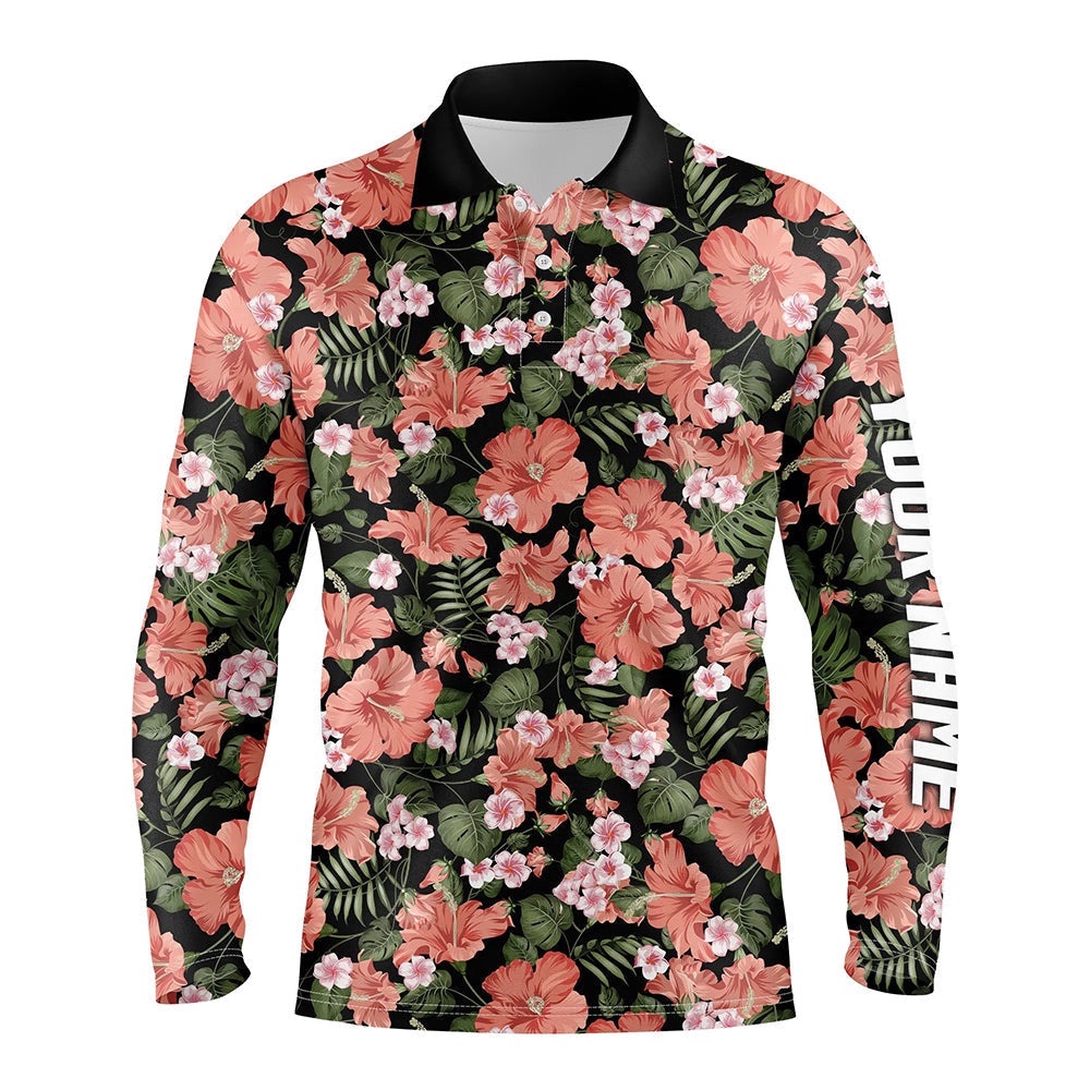 Men’s Golf Polos Shirts Custom Tropical Pink Hibiscus Flower Black Pattern Golf Tops For Men’s, Golf Polo Shirt, Golf Shirts Men’s Golf Polos Shirts Custom Tropical Pink Hibiscus Flower Black Pattern Golf Tops For Men’s, Golf Polo Shirt, Golf Shirts