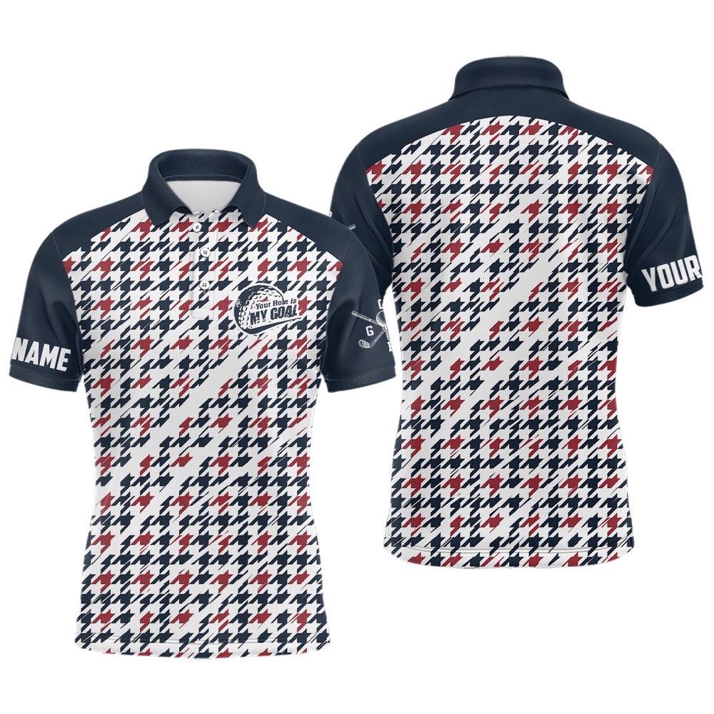 Men’s Golf Polos Shirts Custom Your Hole Is My Goal Blue And Red Pattern Golf Shirt For Men, Golf Polo Shirt, Golf Shirts
