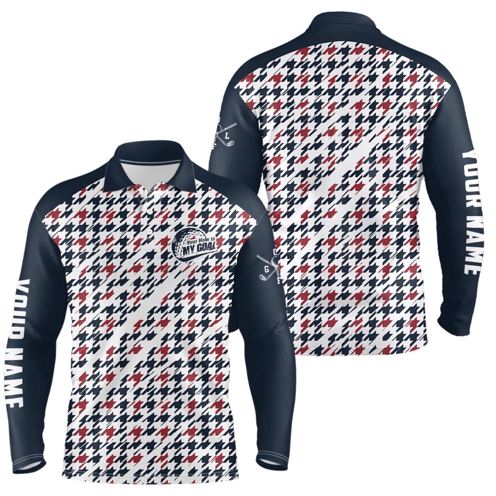 Men’s Golf Polos Shirts Custom Your Hole Is My Goal Blue And Red Pattern Golf Shirt For Men, Golf Polo Shirt, Golf Shirts