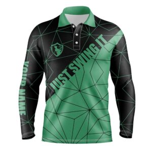 Men s Golf Polos Shirts Just Swing It Custom Name Green Geometric Pattern Golf Shirts For Men Golf Polo Shirt Golf Shirts 2 frfohh.jpg