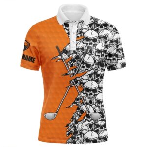 Men’s Golf Tops Polo Orange Pattern Halloween…