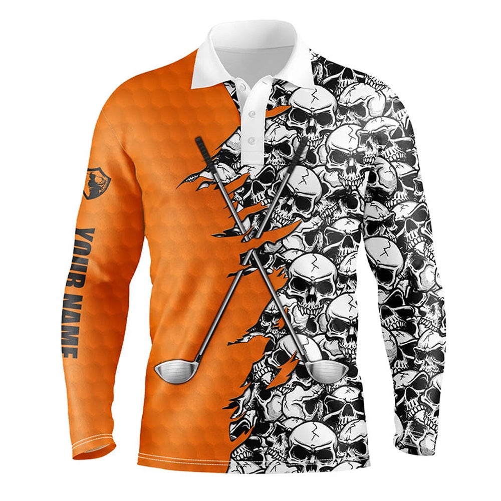 Men’s Golf Tops Polo Orange Pattern Halloween Skull Golf Clubs Custom Golf Performance Shirts For Men, Golf Polo Shirt, Golf Shirts Men’s Golf Tops Polo Orange Pattern Halloween Skull Golf Clubs Custom Golf Performance Shirts For Men, Golf Polo Shirt, Golf Shirts