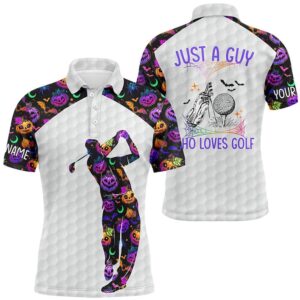 Men’s Halloween Golf Shirt, Multicolored Pumpkins And…