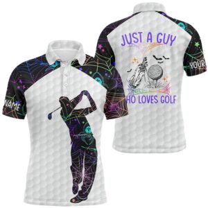 Men’s Halloween Golf Shirts, Multicolor Spider Web…