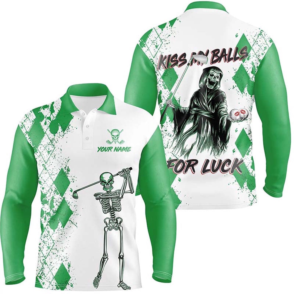 Men’s Kiss My Balls Golf Polo Shirts Skeleton Green Argyle Scary Halloween Golf Shirts For Men, Golf Polo Shirt, Golf Shirts Men’s Kiss My Balls Golf Polo Shirts Skeleton Green Argyle Scary Halloween Golf Shirts For Men, Golf Polo Shirt, Golf Shirts