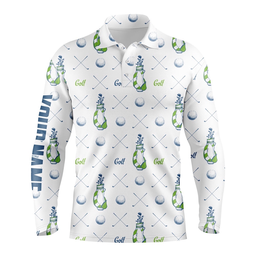 Men’s Long Sleeve Golf Tops Custom Name Pattern Shirts Personalized Gifts For Golf Lovers, Golf Polo Shirt, Golf Shirts