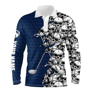 Men s Long Sleeve Golf Tops Polo Blue Pattern Skull Golf Clubs Custom Name Golf Performance Shirts Golf Polo Shirt Golf Shirts 2 kukjbs.jpg