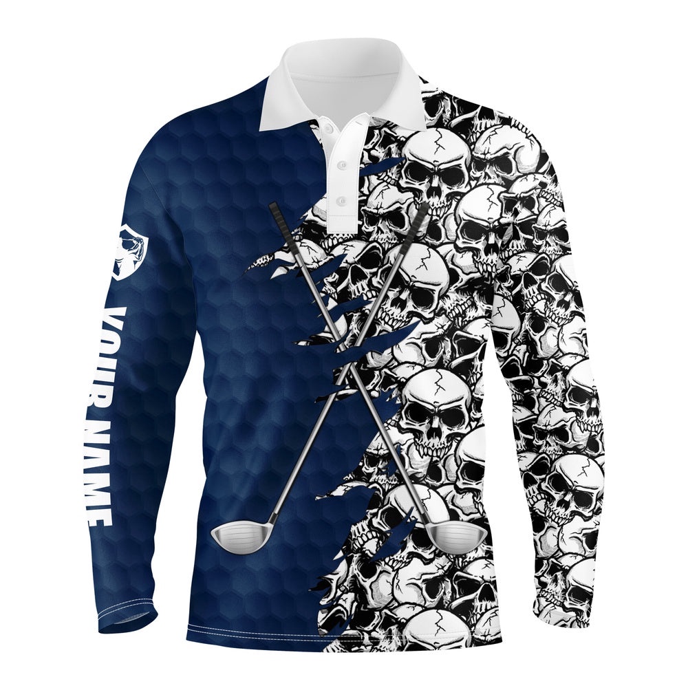 Men’s Long Sleeve Golf Tops Polo Blue Pattern Skull Golf Clubs Custom Name Golf Performance Shirts, Golf Polo Shirt, Golf Shirts Men’s Long Sleeve Golf Tops Polo Blue Pattern Skull Golf Clubs Custom Name Golf Performance Shirts, Golf Polo Shirt, Golf Shirts