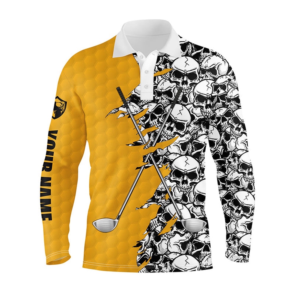 Men’s Long Sleeve Golf Tops Polo Yellow Pattern Skull Golf Clubs Custom Name Golf Performance Shirts, Golf Polo Shirt, Golf Shirts Men’s Long Sleeve Golf Tops Polo Yellow Pattern Skull Golf Clubs Custom Name Golf Performance Shirts, Golf Polo Shirt, Golf Shirts