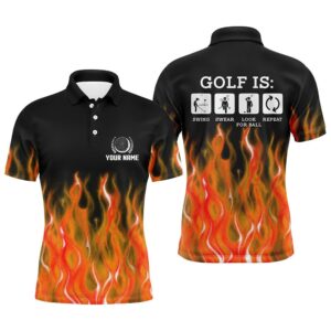 Men’s Orange Flame Personalized Fire Golf Shirts…