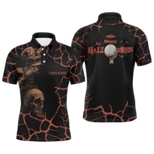 Men’s Orange Happy Halloween Skull Golf Polo…