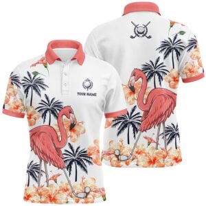 Men’s Pink Tropical Personalized Flamingo Golf Shirts…