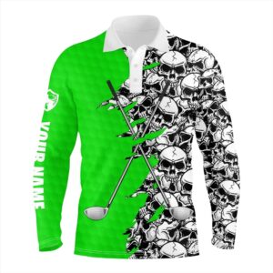 Men s Short Long Sleeve Golf Tops Polo Green Pattern Skull Golf Clubs Custom Golf Performance Shirts Golf Polo Shirt Golf Shirts 2 ykgjow.jpg