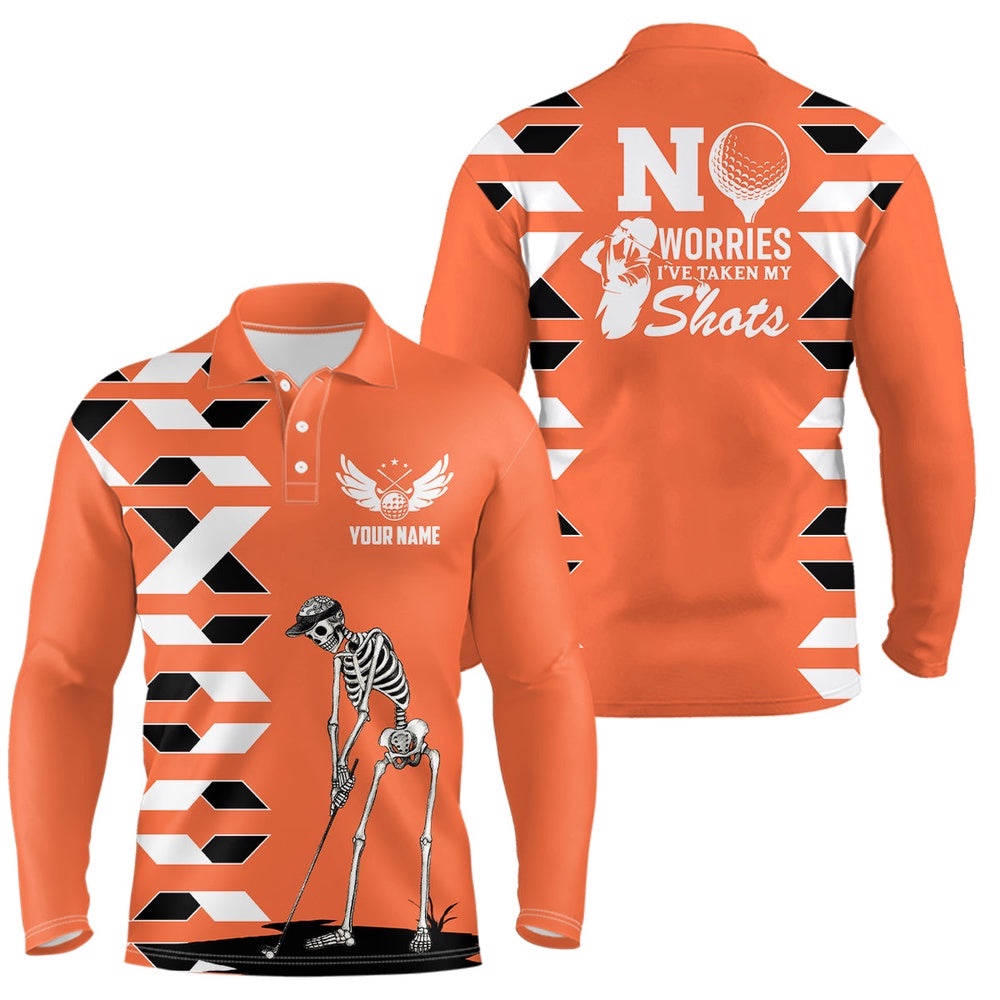 Men’s Skull Golf Polo Shirts Personalized Orange Golf Shirts For Men, Halloween Golf Gifts, Golf Polo Shirt, Golf Shirts