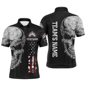 Men’s Skull Polo Bowling Shirt, Patriotic Custom…