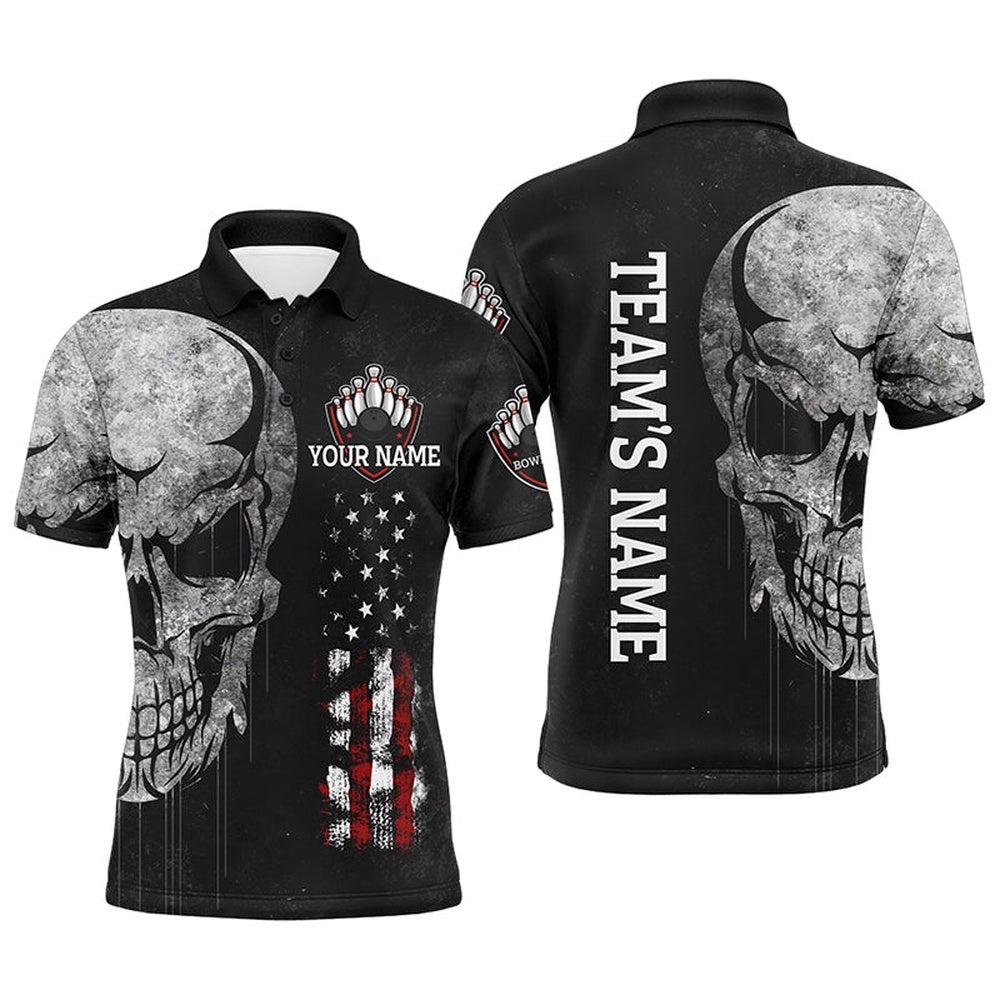 Men’s Skull Polo Bowling Shirt, Patriotic Custom Name Men Bowlers Polo Shirt American Flag, Personalized Bowling Team Shirt Men’s Skull Polo Bowling Shirt, Patriotic Custom Name Men Bowlers Polo Shirt American Flag, Personalized Bowling Team Shirt