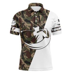 Men’s White Golf Polo Custom Name Camo…