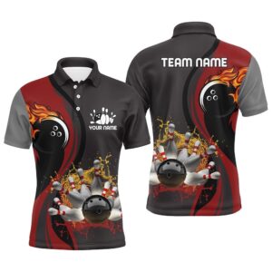 Mens Bowling Polo Shirt Custom Flame Bowling…