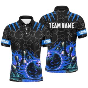 Mens Bowling Polo Shirts Custom Black Blue…