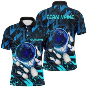 Mens Bowling Polo Shirts Custom Blue Abstract…