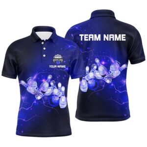Mens Bowling Polo Shirts Custom Blue Flashes…