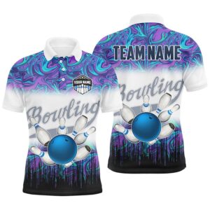 Mens Bowling Polo Shirts Custom Blue Purple…