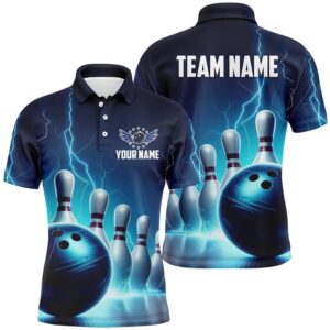 Mens Bowling Polo Shirts Custom Blue Thunder…