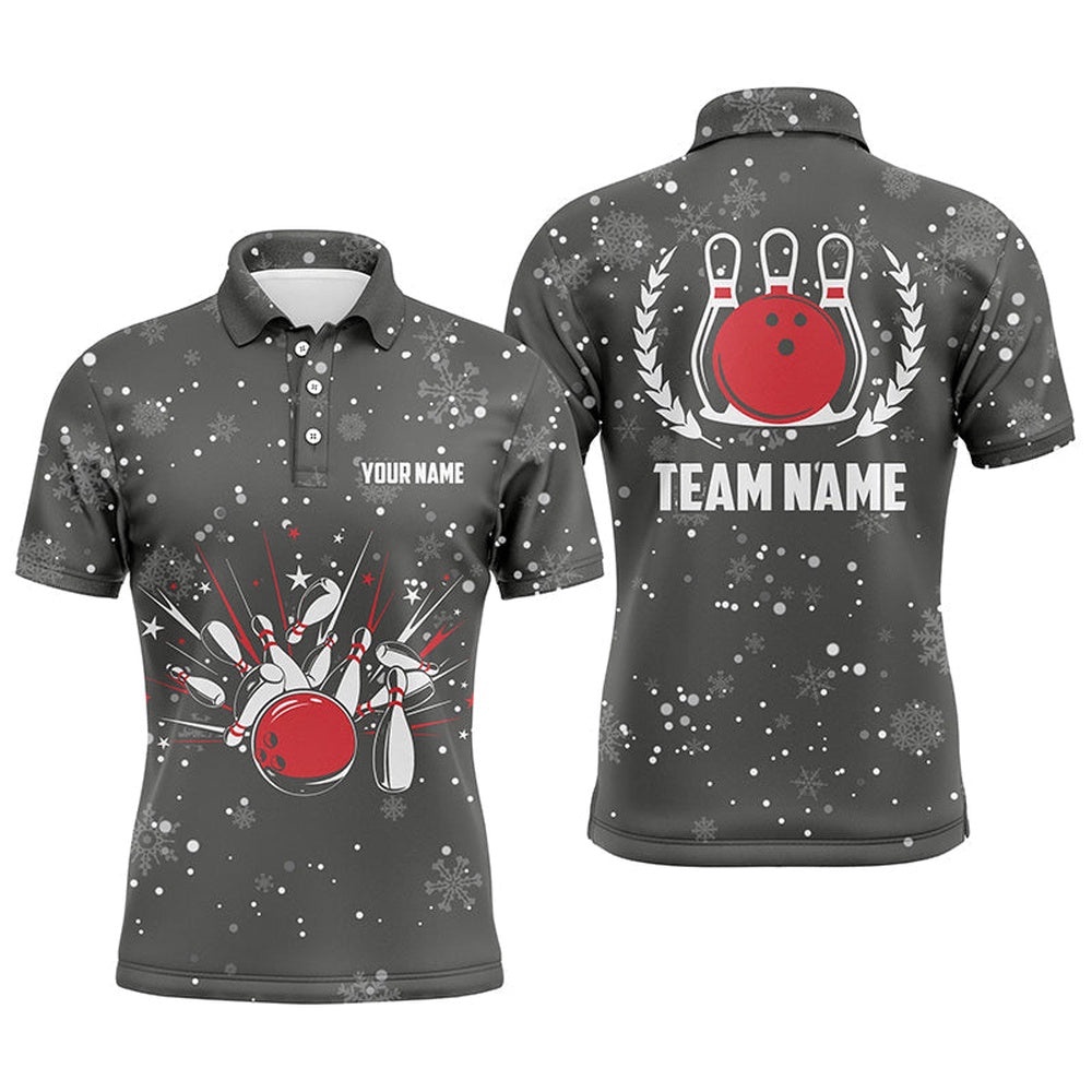 Mens Bowling Polo Shirts Custom Christmas Retro Bowling Team Mens Bowler Polo Shirt, Personalized Bowling Team Shirt