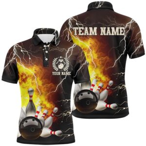 Mens Bowling Polo Shirts Custom Flame Lightning…