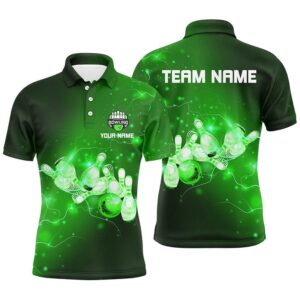 Mens Bowling Polo Shirts Custom Green Flashes…