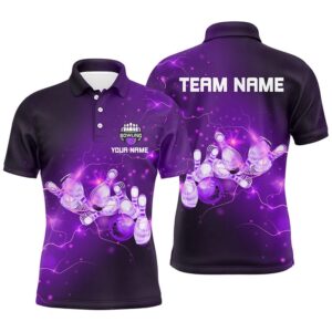 Mens Bowling Polo Shirts Custom Purple Flashes…