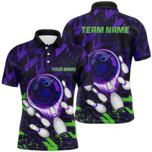 Mens Bowling Polo Shirts Custom Purple Green…